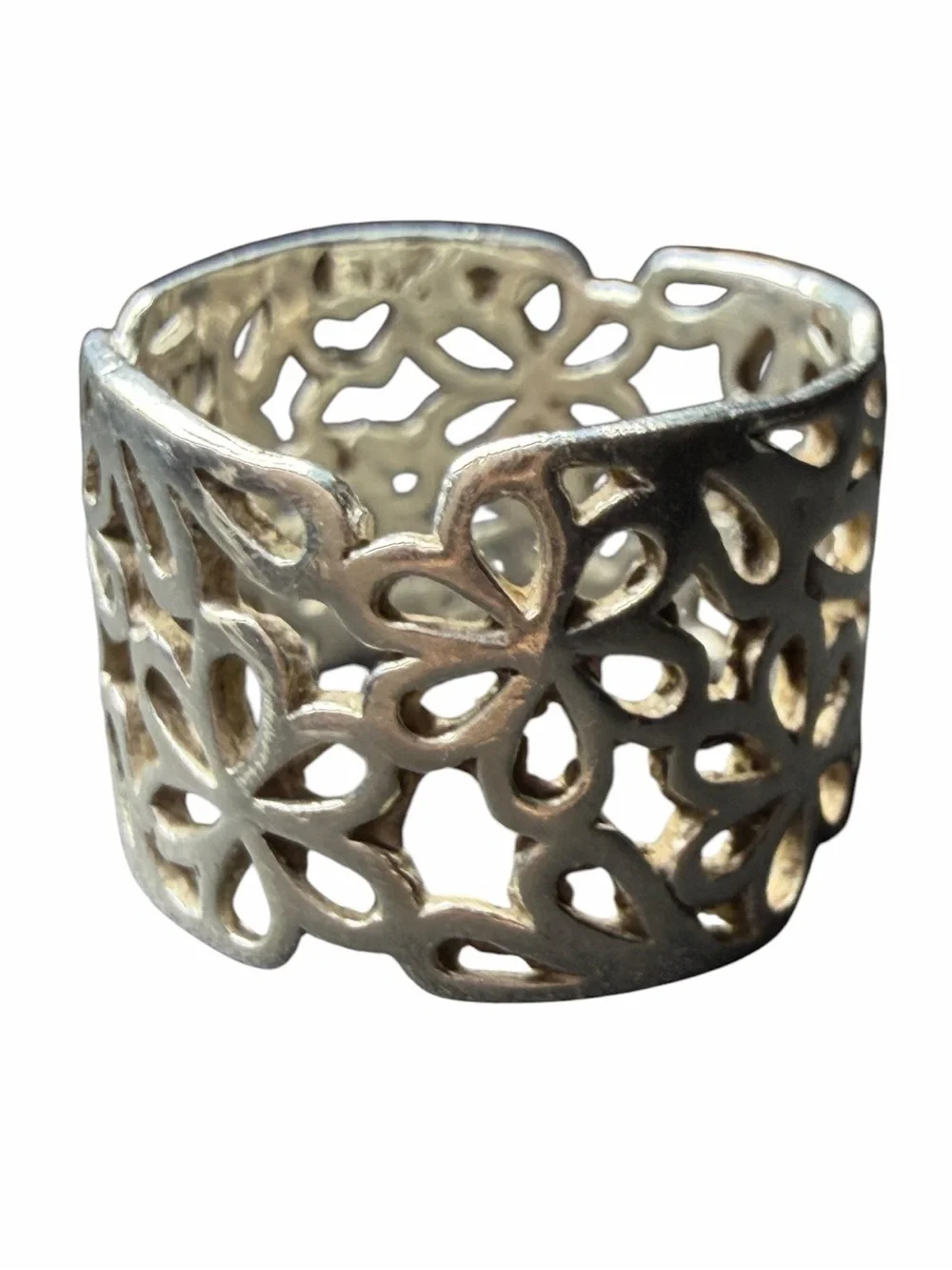 Sterling Silver Floral Cutout Wide Band Ring - Size 10
